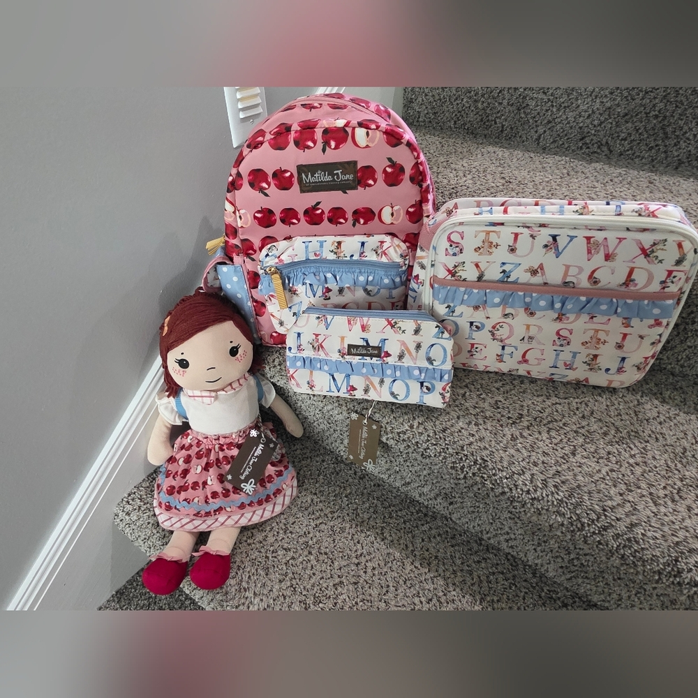 Matilda Jane Backpack, Lunchbox, Pencil Pouch  And Doll Set